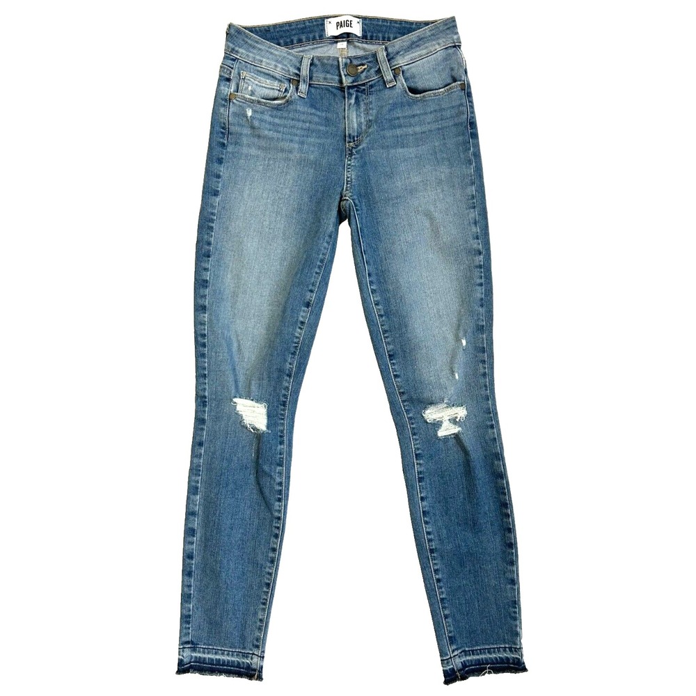 PAIGE Verdugo Crop Distressed Mid Rise Skinny Jeans Womens Size 26 Raw Hem EUC